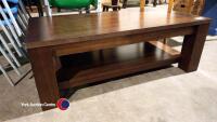 Solid dark wood large coffee table with shelf in good condition. - 3