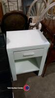 Heavy white glass bedside table or side table with drawer