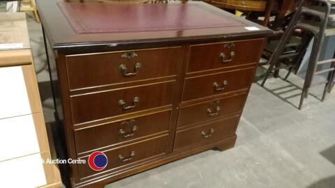 Vintage filing cabinet, double drawers with leather top