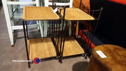 Pair of wicker and metal folding bedside or occasional tables