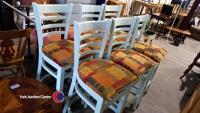 6 x painted hardwood kitchen bar stools with backs & upholstered seats