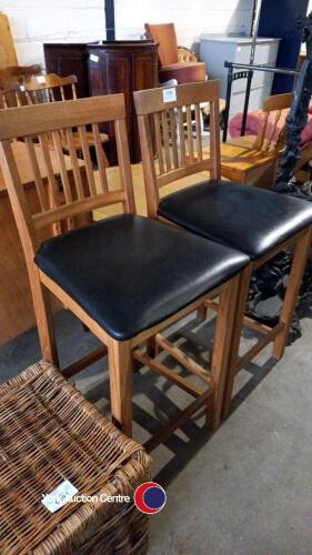 Pair of wooden high back bar stools