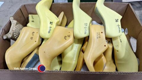 Box of yellow shoe lasts plus display