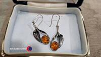 Pair of 925 silver and amber earrings - 2