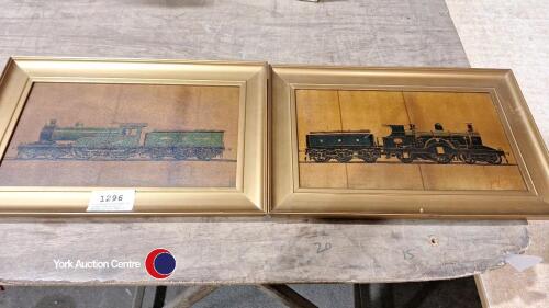 2 x framed pictures of steam trains by F. Moore c.1930s approx 18inx10in