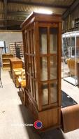 Distressed wood effect glass door display cabinet with drawers - 2