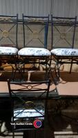 Dark grey/gold colour metal frame dining table with glass top 6ftx3ft and 6 x matching metal frame chairs with silver grey floral upholstered seats. Very good condition and from smoke free home. - 2