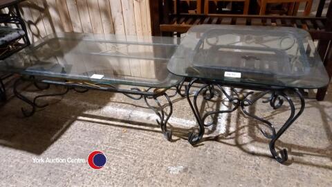 Grey metal frame glass topped coffee table 4ftx2ft2in & matching metal frame side table 2ft2in square