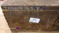 WW2 wooden military box, stamped 'THOMPKINS.V.425440' on lid front & stamped 'G.R.V1 1942' & 'GR.Ltd' + a crown symbol on the base. Treated for woodworm. Preservation project - 2