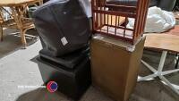 Leatherette storage box seat, foot rest, laundry basket with glass top and magazine rack table - 3