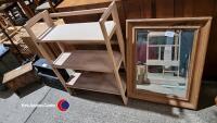 Folding pine bookcase and pine mirror