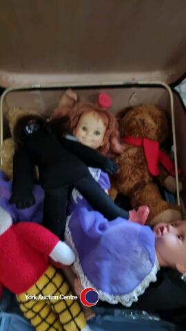 Quantity of children's dolls and bears including vintage pottery headed black doll