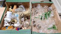 2 x boxes of glassware & ornaments including brass boot and pewter tankards