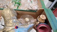 2 x boxes of glassware & ornaments including brass boot and pewter tankards - 4