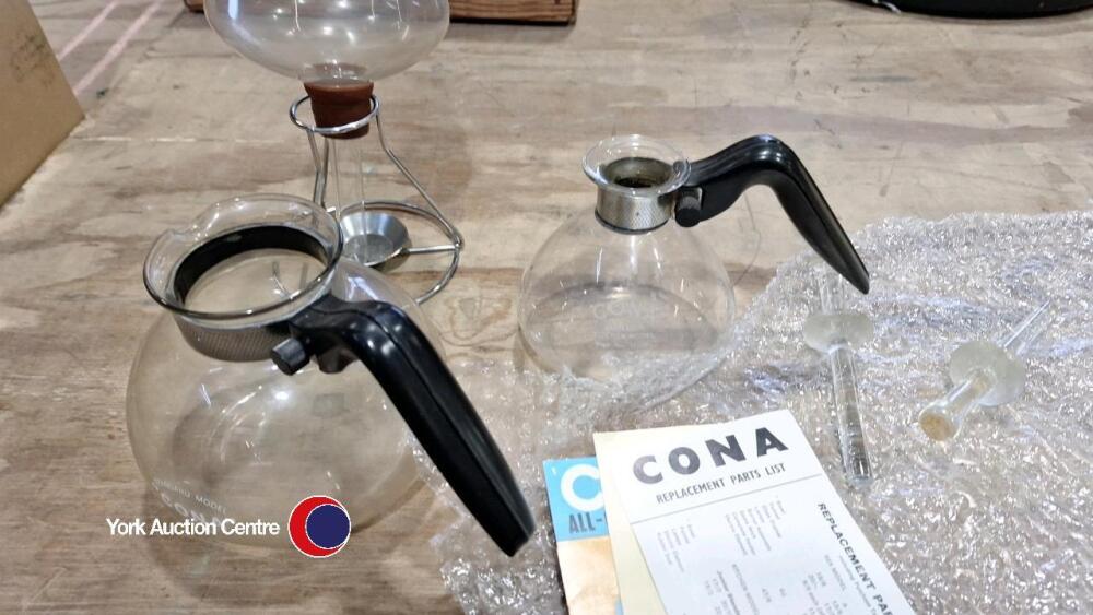 Cona glass coffee maker parts, pint & 2 pint jugs, funnel & holder, 2 x ...