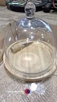 Glass domed wooden cheese plate with matching knife and large glass cheese plate - 2