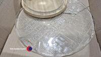 Glass domed wooden cheese plate with matching knife and large glass cheese plate - 3