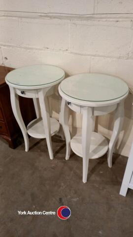 Pair of Ikea Hemnes bedside tables with glass tops