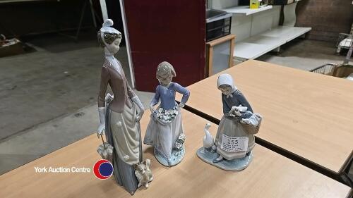3x Lladro female figurines inc shepherdess, flower girl & victorian lady