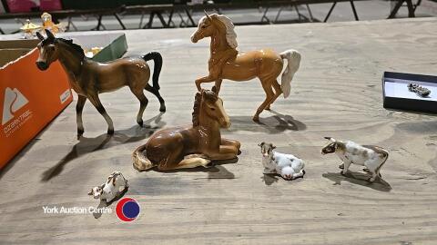 Ceramic horses including Beswick and cattle figures