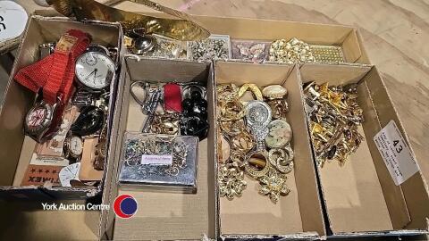 Tray of Ladies jewellery , scarf rings, watches, key rings and gents jewellery