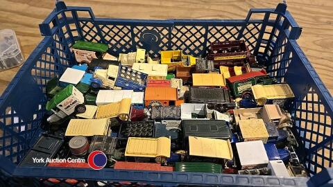 Tray of toy play worn cars