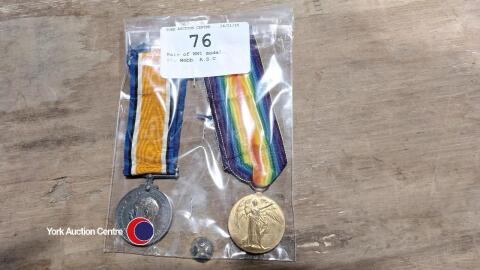 Pair of WW1 medals. Pte Webb, A.S.C