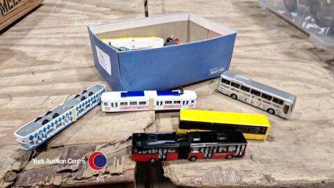 Box of diecast cars including minic motorway vehicles