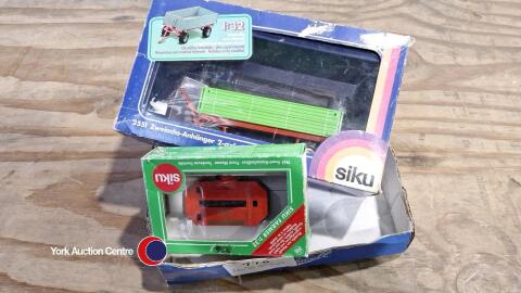 2 x Siku trailer and mower die cast models