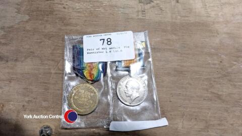 Pair of WW1 medals. Pte Bannister L.N.LAN.R