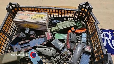 Box of vintage Dinky toys