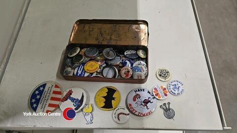 Collection of Vintage badges inc Esso and Batman c 1960's