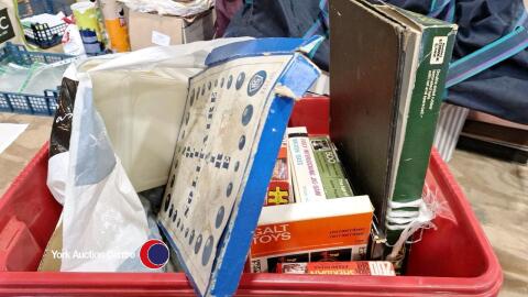 Box of assorted childrens toys & games inc table tennis set c 1970