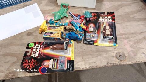 Box of Vintage toys inc Star wars and matchbox plus Thunderbirds figures