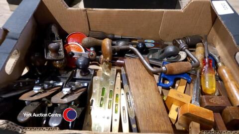 Box of vintage wood working tools all named, Stanley and Marples etc