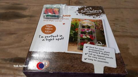 Mini greenhouse, brand new in box. and quantity of new unopened packets of vegetable, flower and salad seeds.