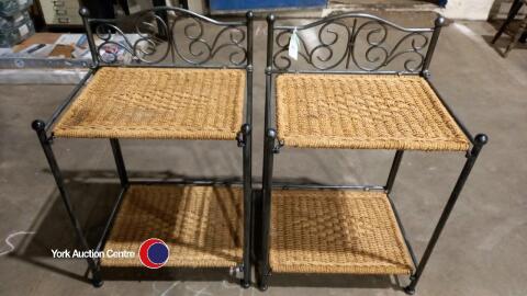 Pair of wicker and metal folding bedside/occasional tables