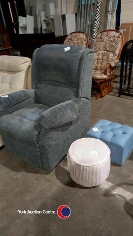 Grey manual recliner chair with 1 pouffe and 1 storage unit