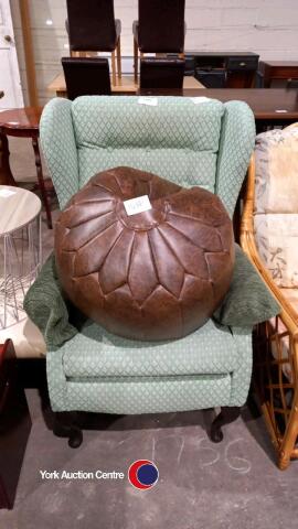 Green Wingback Chair and Pouffe