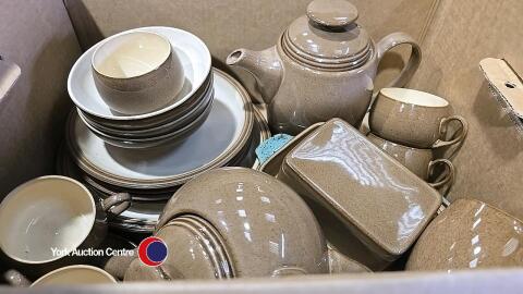 Denby brown tea set, plates and butter pot