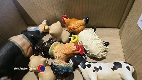 Various pottery farm animals