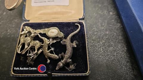 3 x marcasite animal brooches and working marcasite watch