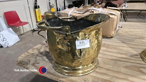 Vintage swing handled brass coal bucket