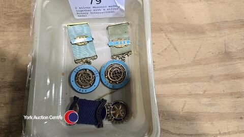 2 silver Masonic medals together with a silver Rotary International medal