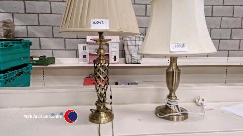 2 Brass effect table lamps