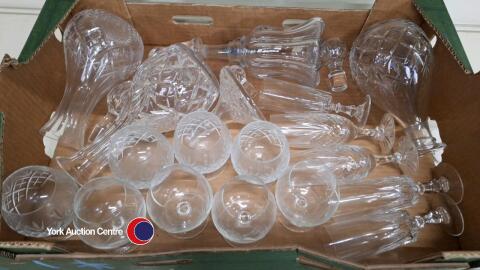 Box of crystal inc decantors and brandy glasses