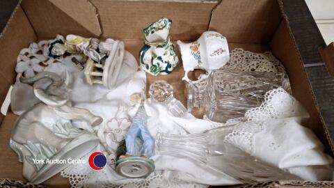 Box inc Crystal decanters, ornaments and china jugs by Mason and Aynsley