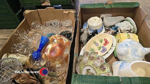 2 Boxes of pottery and glass, Radford etc