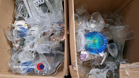 2 Boxes of Household, glassware inc Royal Crystal rock Ballerina glass figure