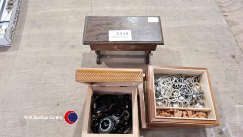 3 Wooden boxes with contents of jewellery